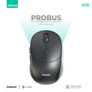 Amaze A720 Probus Triple Connection Rechargeable Wireless Mouse – White – BIS